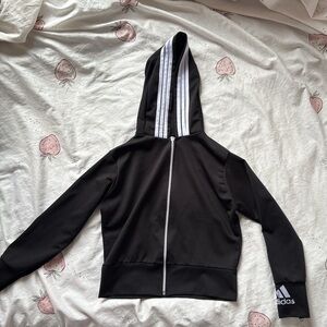 Adidas Black Hoodie with White Stripes